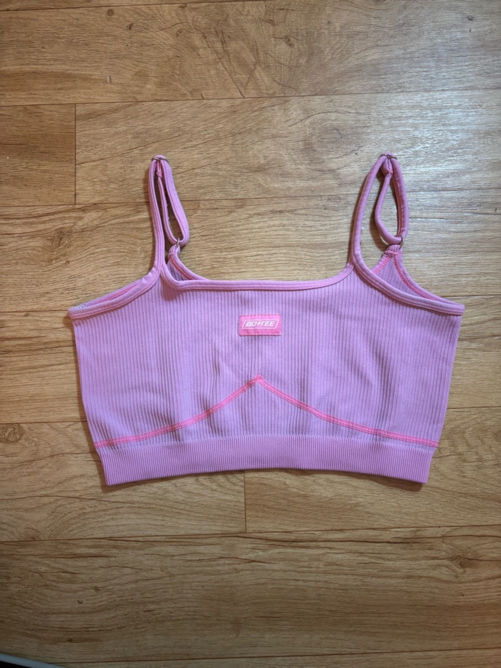 Bo + Tee Pink Ribbed Sports Bra